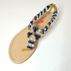 Sparkly Blue Beaded Rhinestone Flat Between The Toe Sandals Shoes Flats Indian